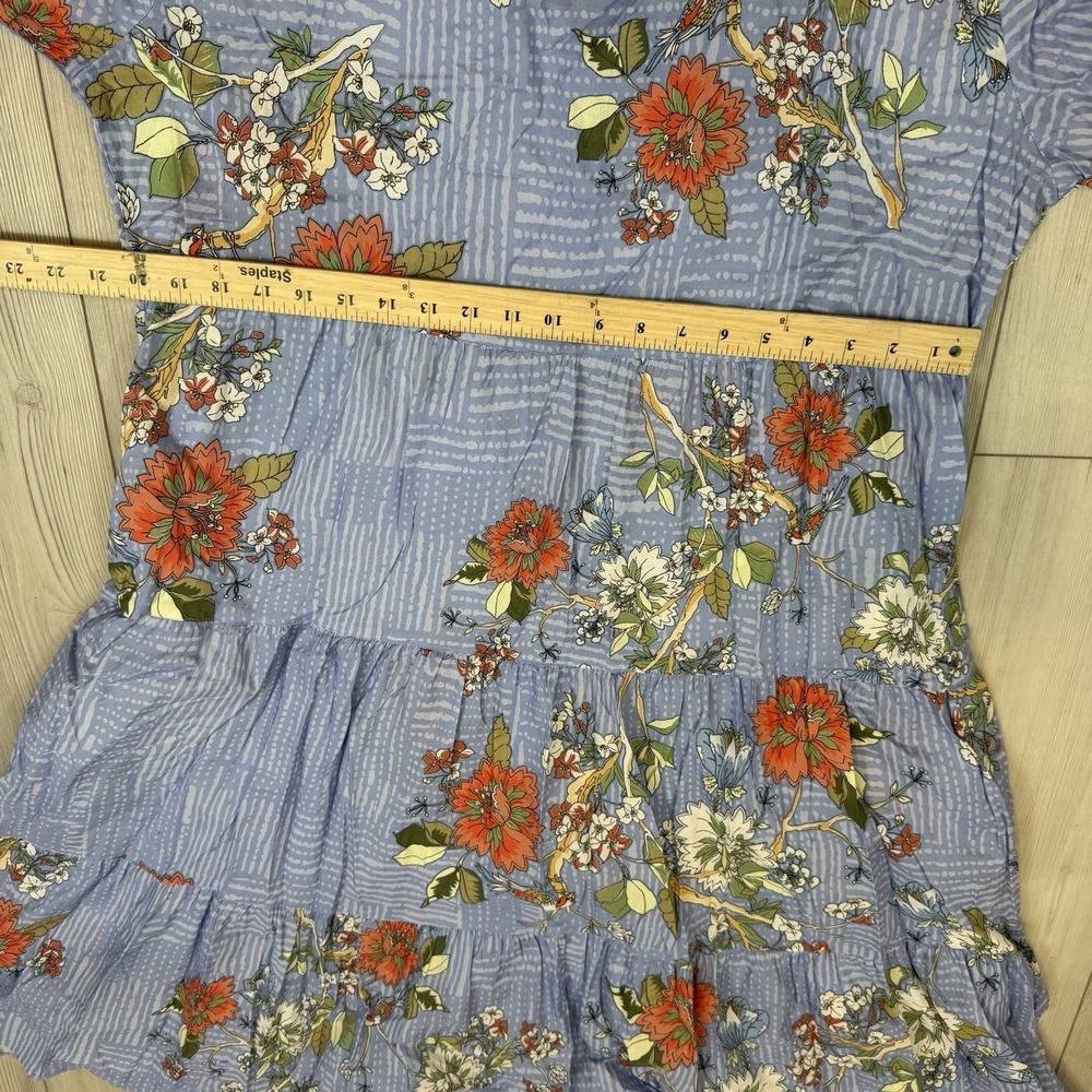 Johnny Was XL Mosaic Tiered‎ Wanderer Midi in Blue Floral Cotton Shirt Dress - Picture 11 of 12